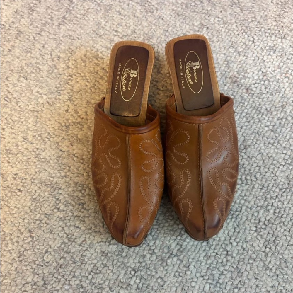 Vintage Brown Leather Mules - Picture 1 of 6